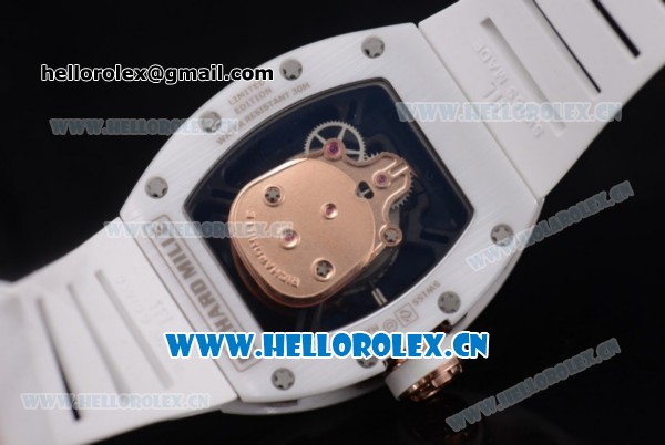 Richard Mille RM052 Miyota 9015 Automatic Ceramic Case with Skull Dial Dot Markers and White Rubber Strap - Click Image to Close
